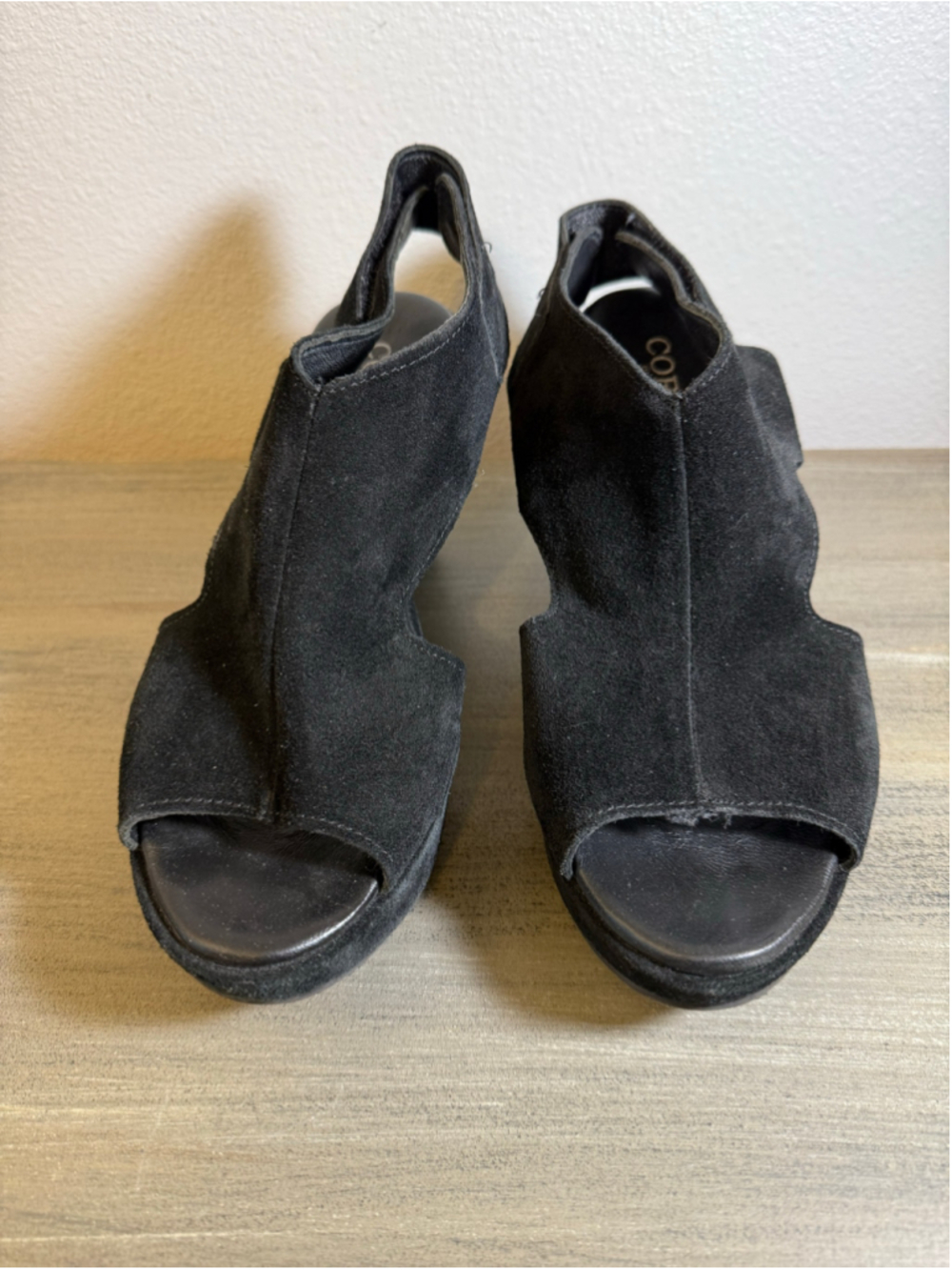 Cordani Reed Black Suede Platform Wedge Sandal Booties Size 9 / 39